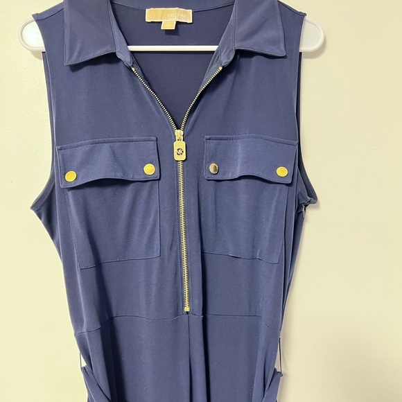 Michael Kors Navy Jumpsuit with Gold Accent - Picture 4 of 10